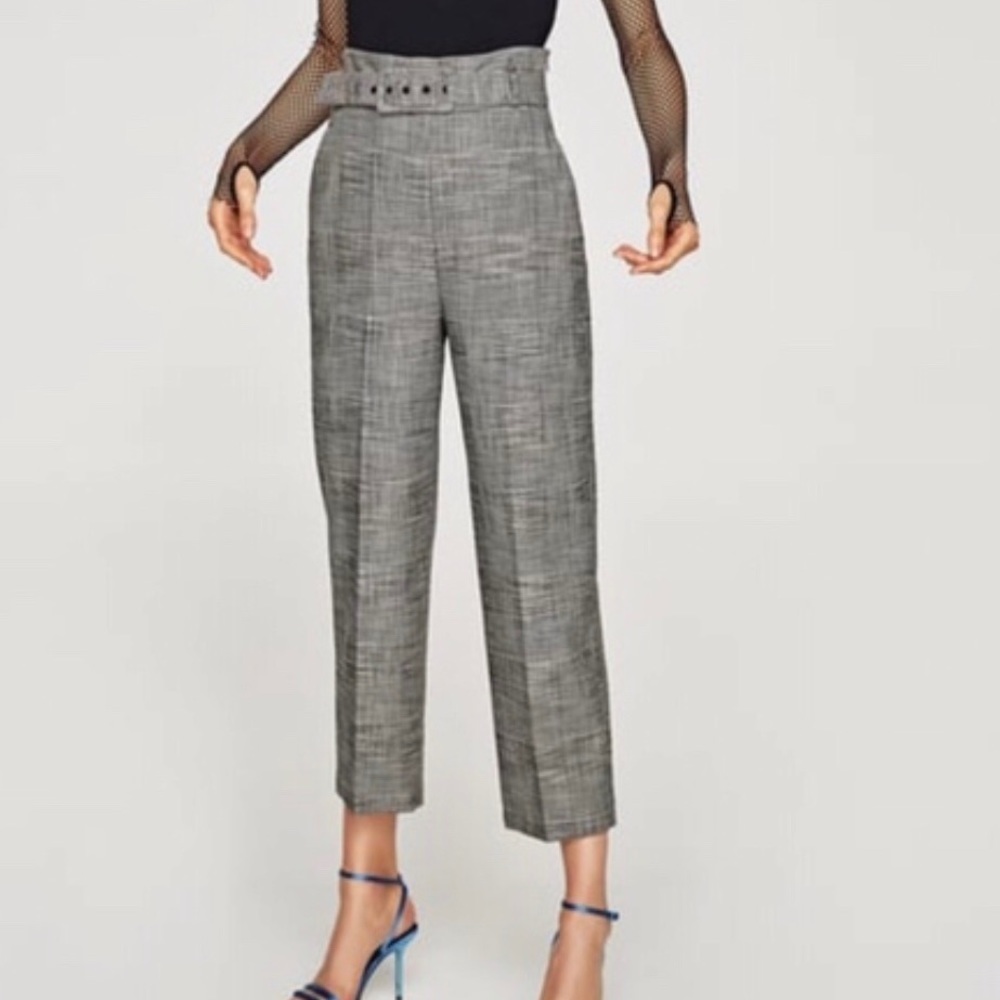 High-waist Houndstooth Print Trousers